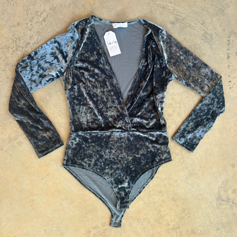 Sadie and Sage Crushed Velvet Blue Bodysuit